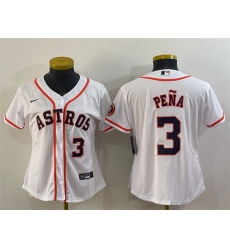 Women Houston Astros 3 Jeremy Pena White With Patch Cool Base Stitched Baseball Jersey 1