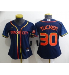 Women Houston Astros 30 Kyle Tucker 2022 Navy City Connect Stitched Jersey 28Run Small 2