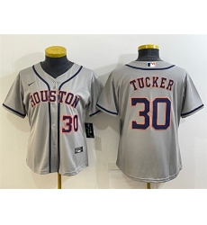 Women Houston Astros 30 Kyle Tucker Gray Cool Base Stitched Baseball Jersey