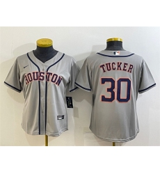 Women Houston Astros 30 Kyle Tucker Gray Cool Base Stitched Baseball Jerseys