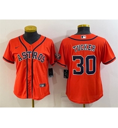 Women Houston Astros 30 Kyle Tucker Orange With Patch Cool Base Stitched Baseball Jersey