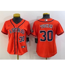 Women Houston Astros 30 Kyle Tucker Orange With Patch Cool Base Stitched Baseball Jerseys
