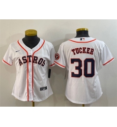 Women Houston Astros 30 Kyle Tucker White With Patch Cool Base Stitched Baseball Jersey