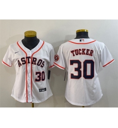 Women Houston Astros 30 Kyle Tucker White With Patch Cool Base Stitched Baseball Jerseys