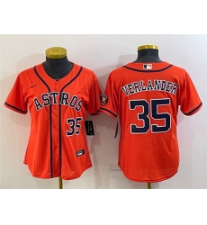 Women Houston Astros 35 Justin Verlander Orange With Patch Cool Base Stitched Baseball Jerseys