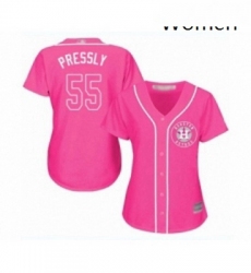 Womens Houston Astros 55 Ryan Pressly Authentic Pink Fashion Cool Base Baseball Jersey 