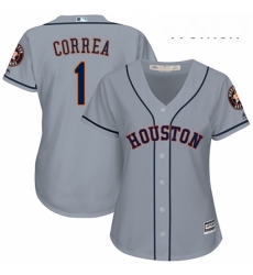 Womens Majestic Houston Astros 1 Carlos Correa Authentic Grey Road Cool Base MLB Jersey