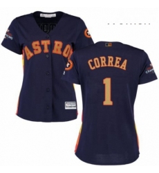 Womens Majestic Houston Astros 1 Carlos Correa Authentic Navy Blue Alternate 2018 Gold Program Cool Base MLB Jersey
