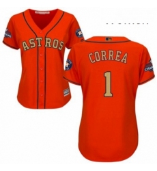 Womens Majestic Houston Astros 1 Carlos Correa Authentic Orange Alternate 2018 Gold Program Cool Base MLB Jersey