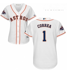 Womens Majestic Houston Astros 1 Carlos Correa Replica White Home 2017 World Series Champions Cool Base MLB Jersey