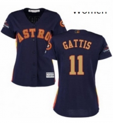 Womens Majestic Houston Astros 11 Evan Gattis Authentic Navy Blue Alternate 2018 Gold Program Cool Base MLB Jersey