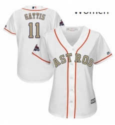 Womens Majestic Houston Astros 11 Evan Gattis Authentic White 2018 Gold Program Cool Base MLB Jersey