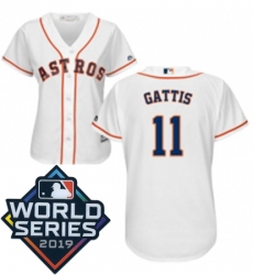 Womens Majestic Houston Astros 11 Evan Gattis White Home Cool Base Sitched 2019 World Series Patch Jersey