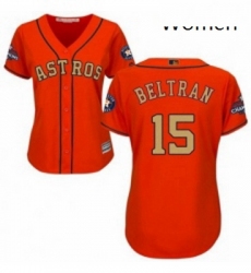 Womens Majestic Houston Astros 15 Carlos Beltran Authentic Orange Alternate 2018 Gold Program Cool Base MLB Jersey