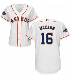Womens Majestic Houston Astros 16 Brian McCann Authentic White Home 2017 World Series Champions Cool Base MLB Jersey