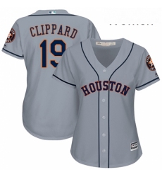 Womens Majestic Houston Astros 19 Tyler Clippard Authentic Grey Road Cool Base MLB Jersey 