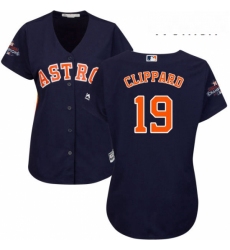 Womens Majestic Houston Astros 19 Tyler Clippard Authentic Navy Blue Alternate 2017 World Series Champions Cool Base MLB Jersey 