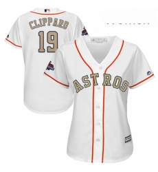 Womens Majestic Houston Astros 19 Tyler Clippard Authentic White 2018 Gold Program Cool Base MLB Jersey 