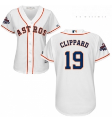Womens Majestic Houston Astros 19 Tyler Clippard Authentic White Home 2017 World Series Champions Cool Base MLB Jersey 