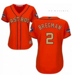 Womens Majestic Houston Astros 2 Alex Bregman Authentic Orange Alternate 2018 Gold Program Cool Base MLB Jersey