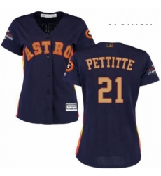 Womens Majestic Houston Astros 21 Andy Pettitte Authentic Navy Blue Alternate 2018 Gold Program Cool Base MLB Jersey