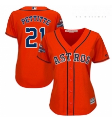 Womens Majestic Houston Astros 21 Andy Pettitte Authentic Orange Alternate 2017 World Series Champions Cool Base MLB Jersey