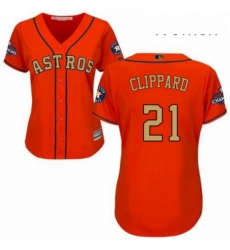 Womens Majestic Houston Astros 21 Andy Pettitte Authentic Orange Alternate 2018 Gold Program Cool Base MLB Jersey