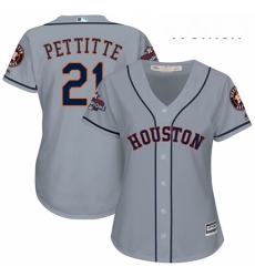 Womens Majestic Houston Astros 21 Andy Pettitte Replica Grey Road 2017 World Series Champions Cool Base MLB Jersey