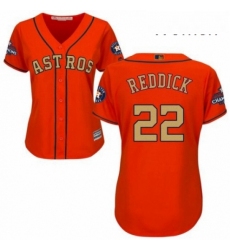 Womens Majestic Houston Astros 22 Josh Reddick Authentic Orange Alternate 2018 Gold Program Cool Base MLB Jersey