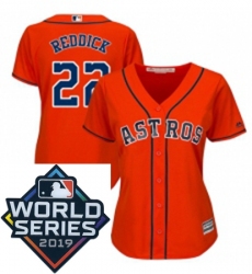 Womens Majestic Houston Astros 22 Josh Reddick Orange Alternate Cool Base Sitched 2019 World Series Patch Jersey