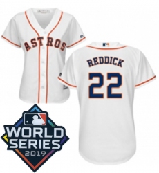 Womens Majestic Houston Astros 22 Josh Reddick White Home Cool Base Sitched 2019 World Series Patch Jersey