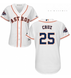 Womens Majestic Houston Astros 25 Jose Cruz Jr Authentic White Home 2017 World Series Champions Cool Base MLB Jersey