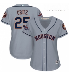 Womens Majestic Houston Astros 25 Jose Cruz Jr Replica Grey Road 2017 World Series Champions Cool Base MLB Jersey