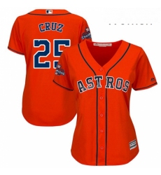 Womens Majestic Houston Astros 25 Jose Cruz Jr Replica Orange Alternate 2017 World Series Champions Cool Base MLB Jersey