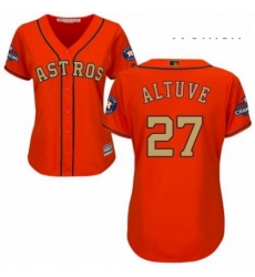 Womens Majestic Houston Astros 27 Jose Altuve Authentic Orange Alternate 2018 Gold Program Cool Base MLB Jersey