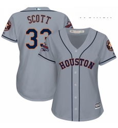 Womens Majestic Houston Astros 33 Mike Scott Authentic Grey Road 2017 World Series Champions Cool Base MLB Jersey