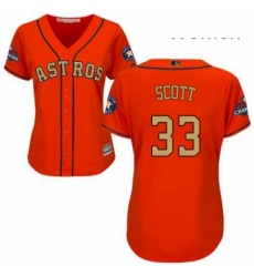 Womens Majestic Houston Astros 33 Mike Scott Authentic Orange Alternate 2018 Gold Program Cool Base MLB Jersey