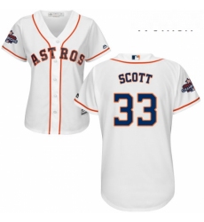 Womens Majestic Houston Astros 33 Mike Scott Authentic White Home 2017 World Series Champions Cool Base MLB Jersey