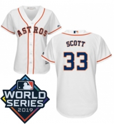Womens Majestic Houston Astros 33 Mike Scott White Home Cool Base Sitched 2019 World Series Patch Jersey
