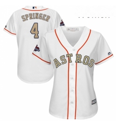 Womens Majestic Houston Astros 4 George Springer Authentic White 2018 Gold Program Cool Base MLB Jersey