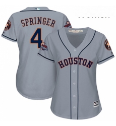 Womens Majestic Houston Astros 4 George Springer Replica Grey Road 2017 World Series Champions Cool Base MLB Jersey