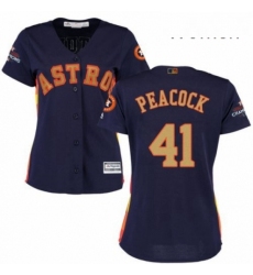 Womens Majestic Houston Astros 41 Brad Peacock Authentic Navy Blue Alternate 2018 Gold Program Cool Base MLB Jersey 