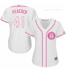 Womens Majestic Houston Astros 41 Brad Peacock Replica White Fashion Cool Base MLB Jersey 