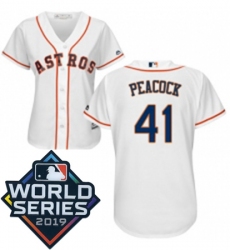 Womens Majestic Houston Astros 41 Brad Peacock White Home Cool Base Sitched 2019 World Series Patch jersey