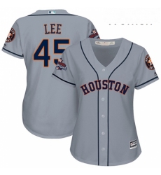 Womens Majestic Houston Astros 45 Carlos Lee Authentic Grey Road 2017 World Series Champions Cool Base MLB Jersey