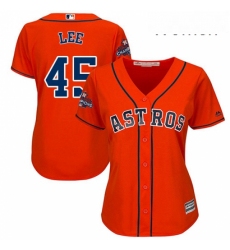 Womens Majestic Houston Astros 45 Carlos Lee Authentic Orange Alternate 2017 World Series Champions Cool Base MLB Jersey