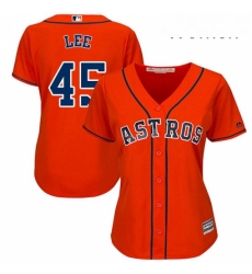 Womens Majestic Houston Astros 45 Carlos Lee Authentic Orange Alternate Cool Base MLB Jersey