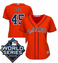 Womens Majestic Houston Astros 45 Carlos Lee Orange Alternate Cool Base Sitched 2019 World Series Patch Jersey