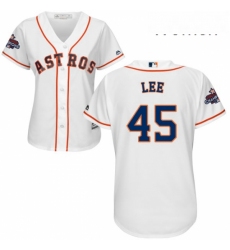 Womens Majestic Houston Astros 45 Carlos Lee Replica White Home 2017 World Series Champions Cool Base MLB Jersey