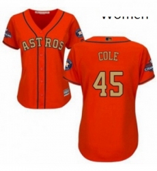 Womens Majestic Houston Astros 45 Gerrit Cole Authentic Orange Alternate 2018 Gold Program Cool Base MLB Jersey 